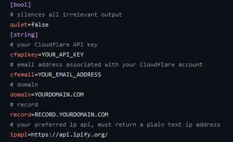 A screenshot of the cloudflare dyndns software config example