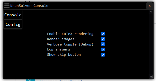 Screenshot of Khansolver menu